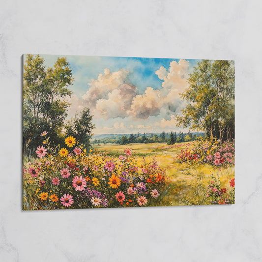 Wildflower Meadow Canvas Print with Cerulean Sky on gallery wrap