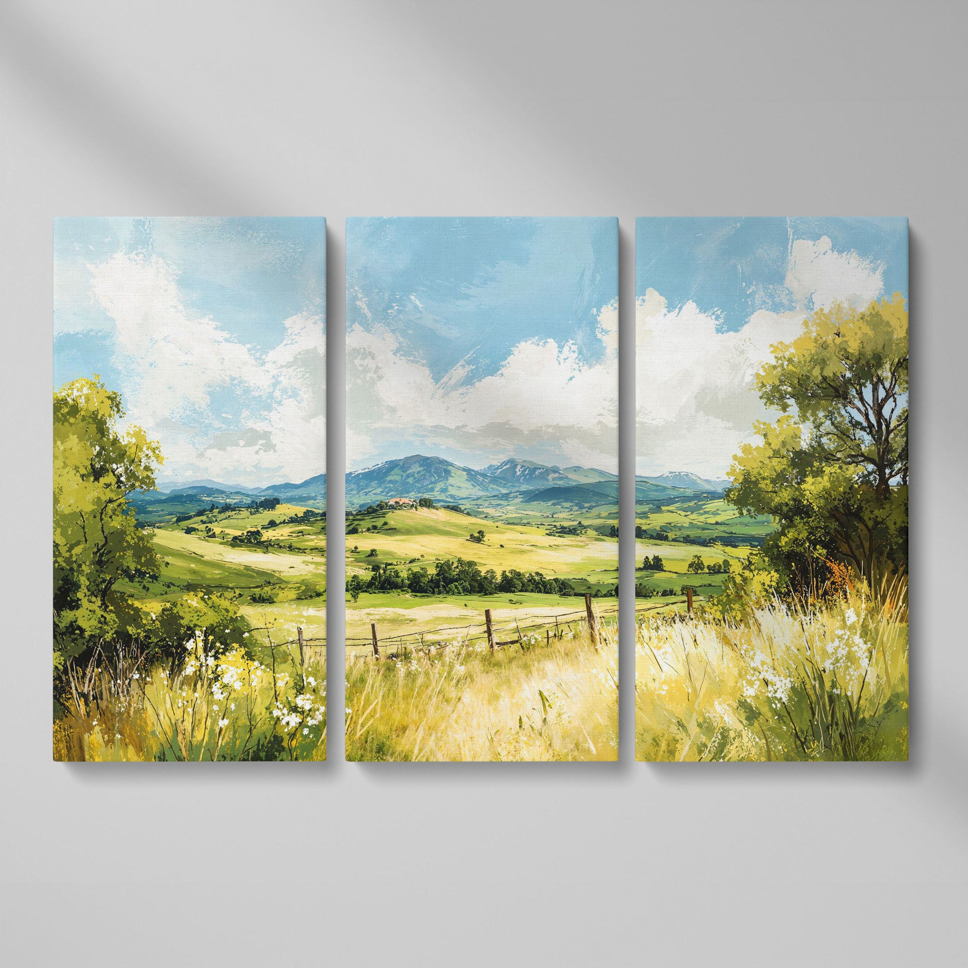 Rolling Hills Countryside Canvas Wall Art as 3-panel split version