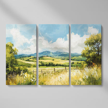 Rolling Hills Countryside Canvas Wall Art as 3-panel split version