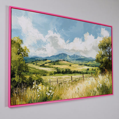 Rolling Hills Countryside Canvas Wall Art in pink floating frame