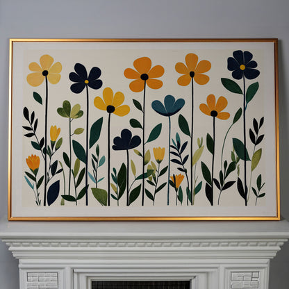 Stylized Botanical Bouquet Floral Canvas Wall Art in antique gold floating frame