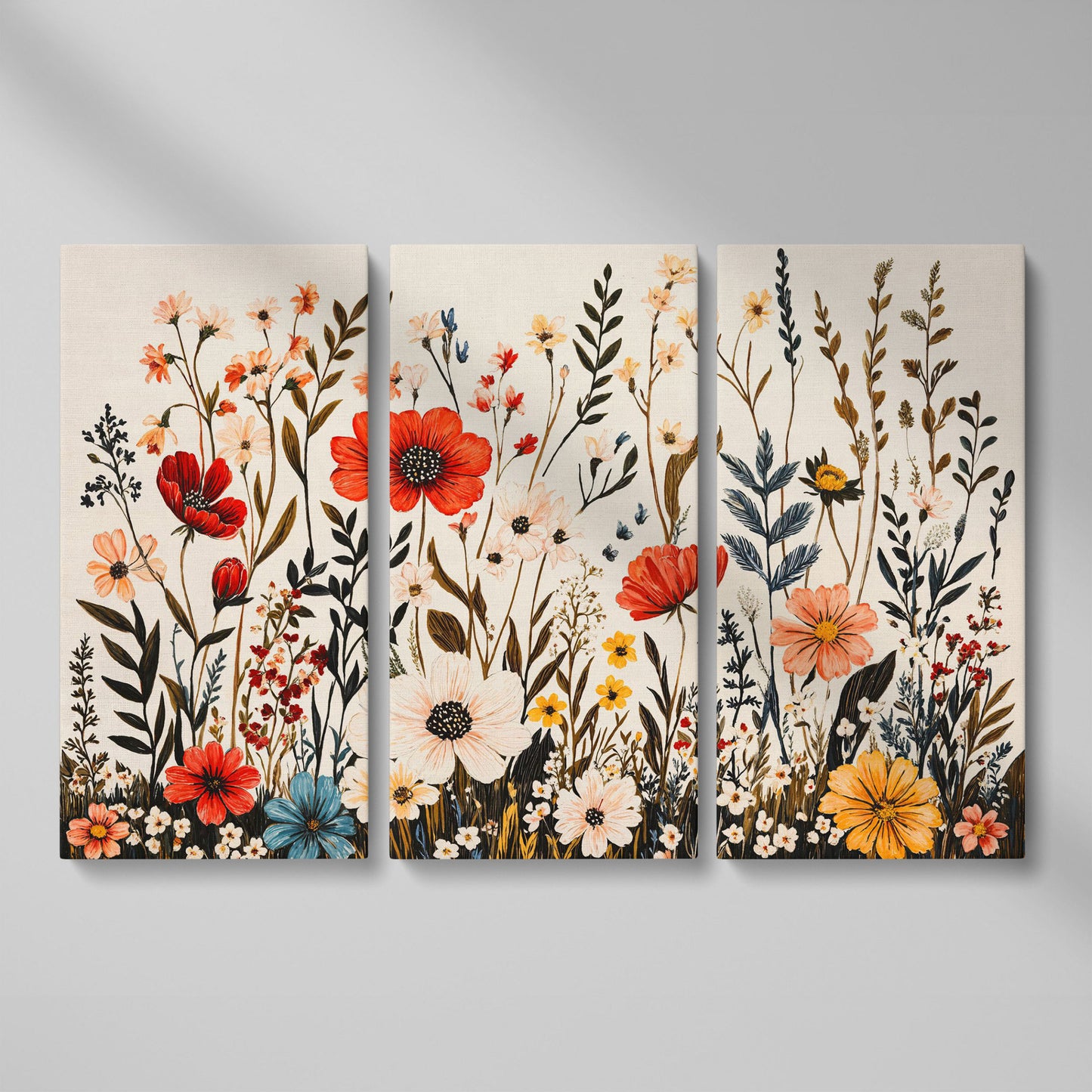 Vibrant Wildflower Canvas Print as 3-panel split version