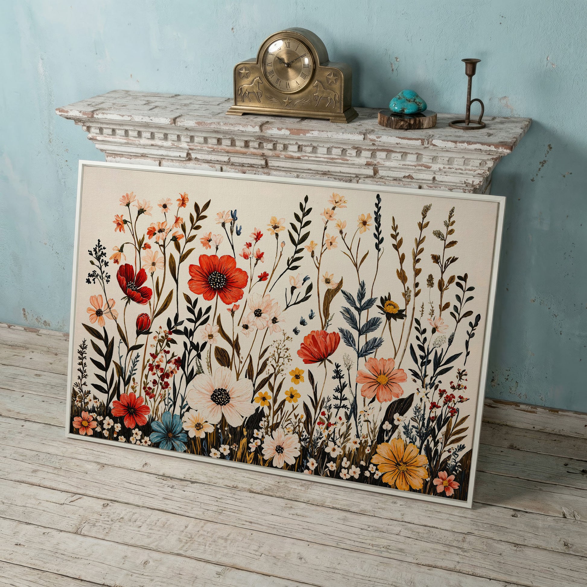 Vibrant Wildflower Canvas Print in white floating frame