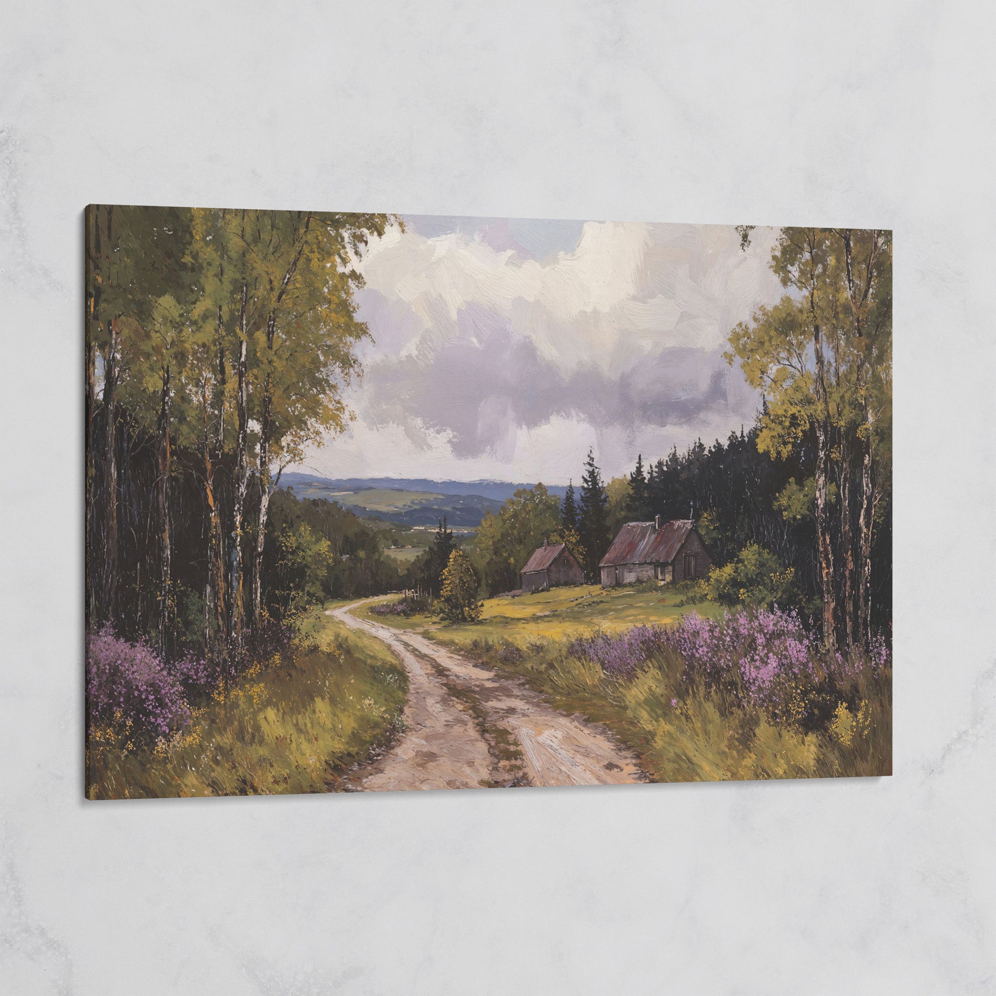 Serene Country Road Landscape Canvas on gallery wrap