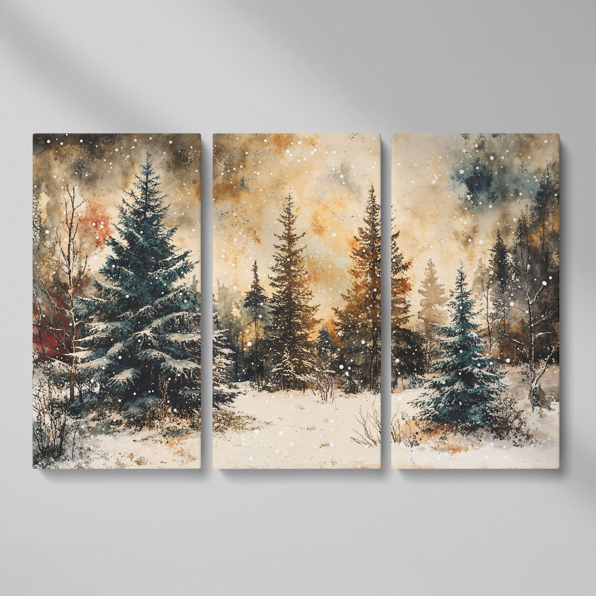 Snowy Pine Forest Canvas Wall Art as 3-panel split version
