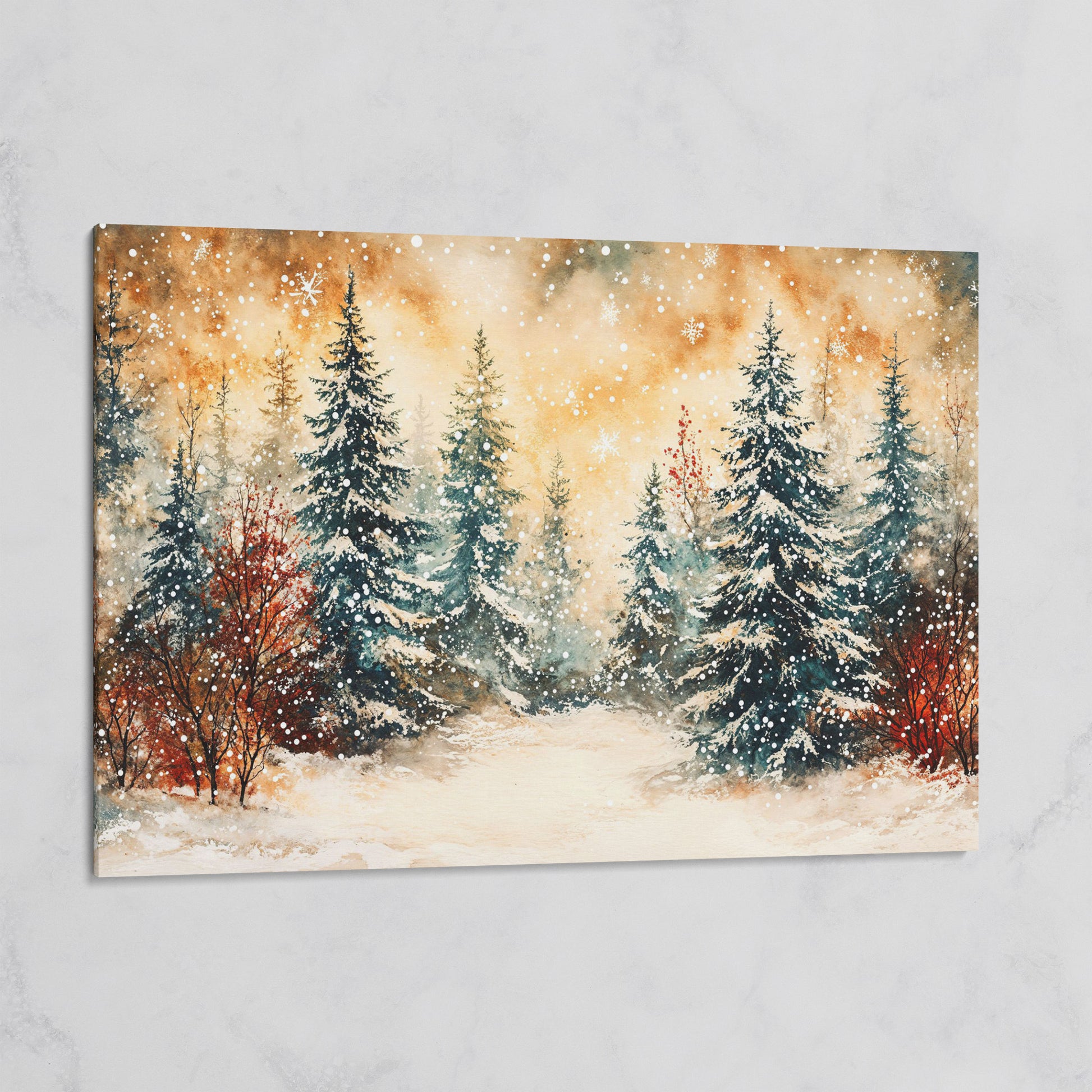 Snowy Forest Canvas Print with Watercolor Winter Palette on gallery wrap