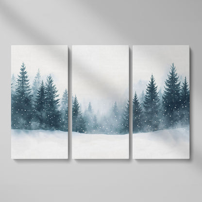 Winter Forest with Pine Trees Canvas Art as 3-panel split version