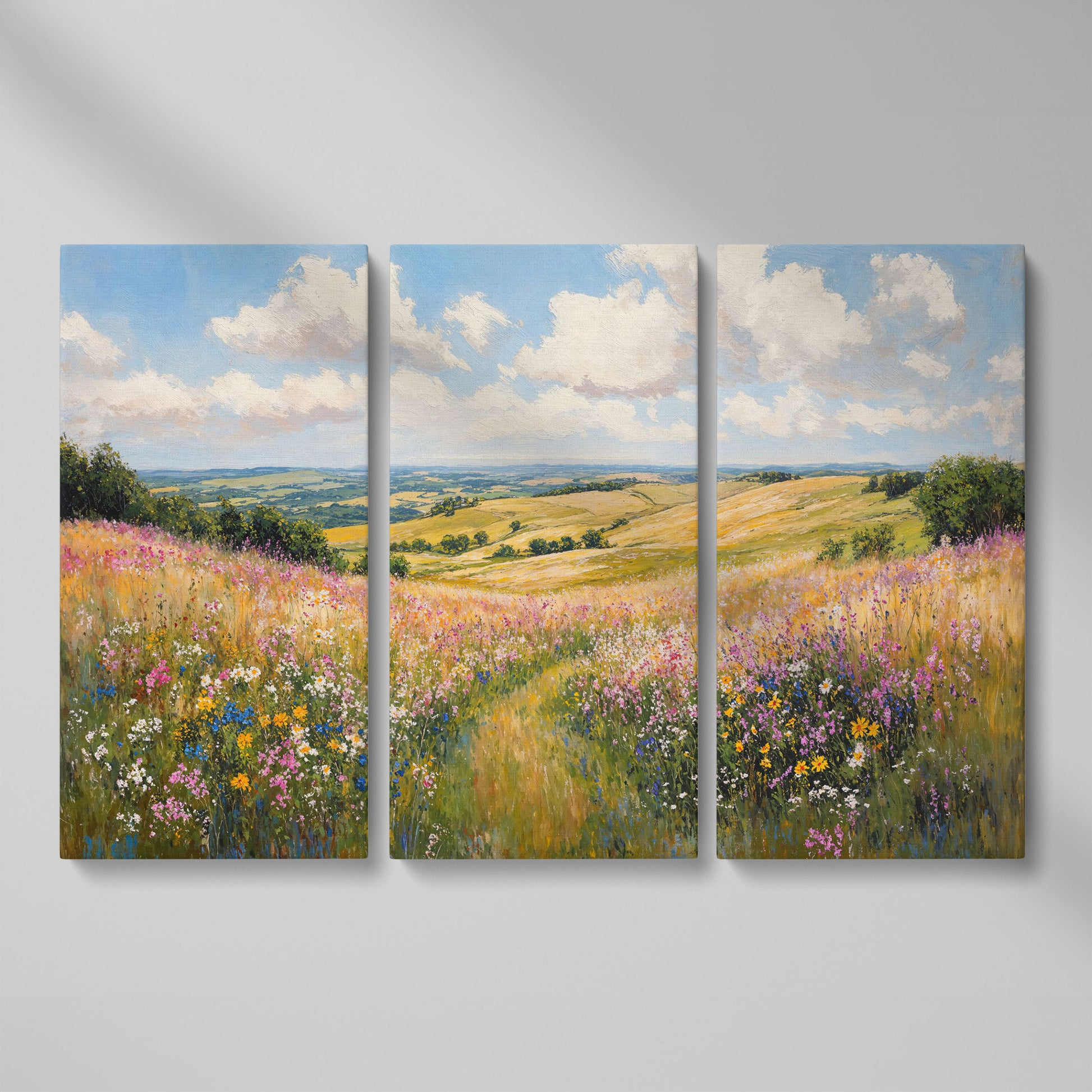 Wildflower Meadow Canvas Print, Landscape as 3-panel split version