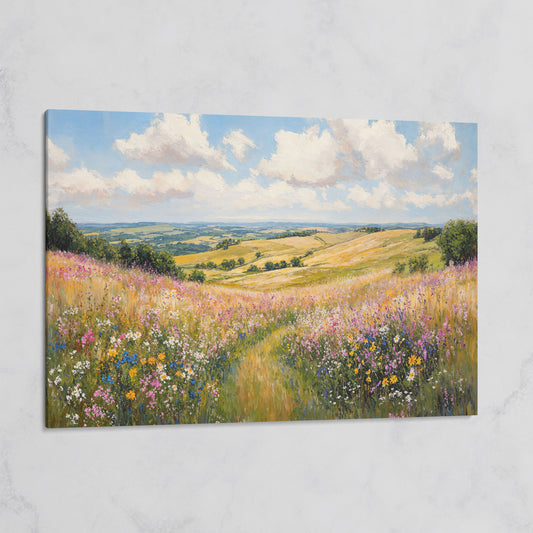 Wildflower Meadow Canvas Print, Landscape on gallery wrap