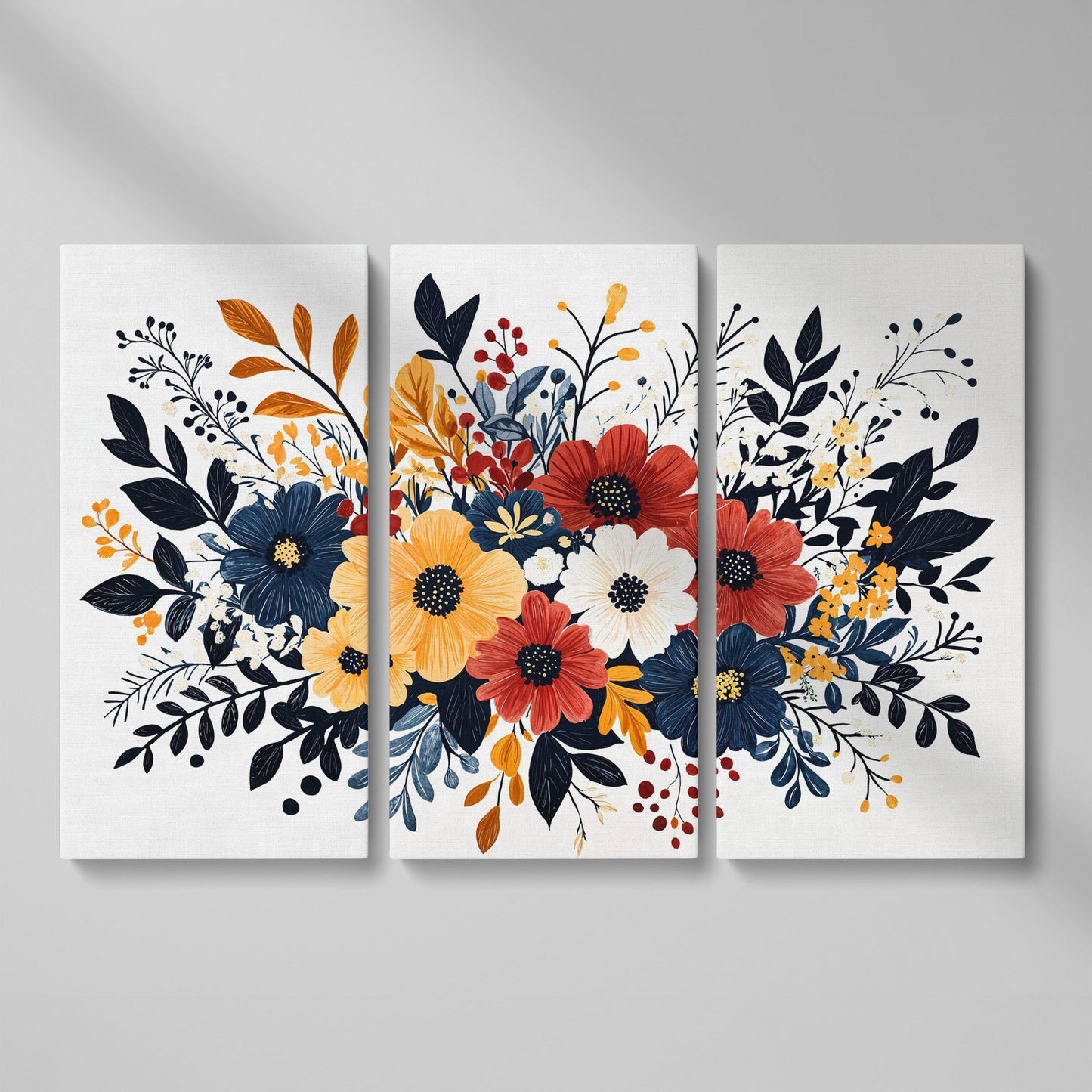 Vibrant Blooms Canvas Print for Bright Decor as 3-panel split version