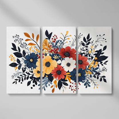 Vibrant Blooms Canvas Print for Bright Decor as 3-panel split version