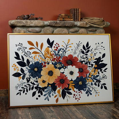 Vibrant Blooms Canvas Print for Bright Decor in antique gold floating frame