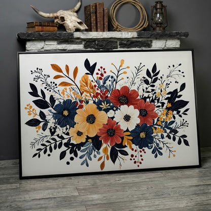 Vibrant Blooms Canvas Print for Bright Decor in black floating frame