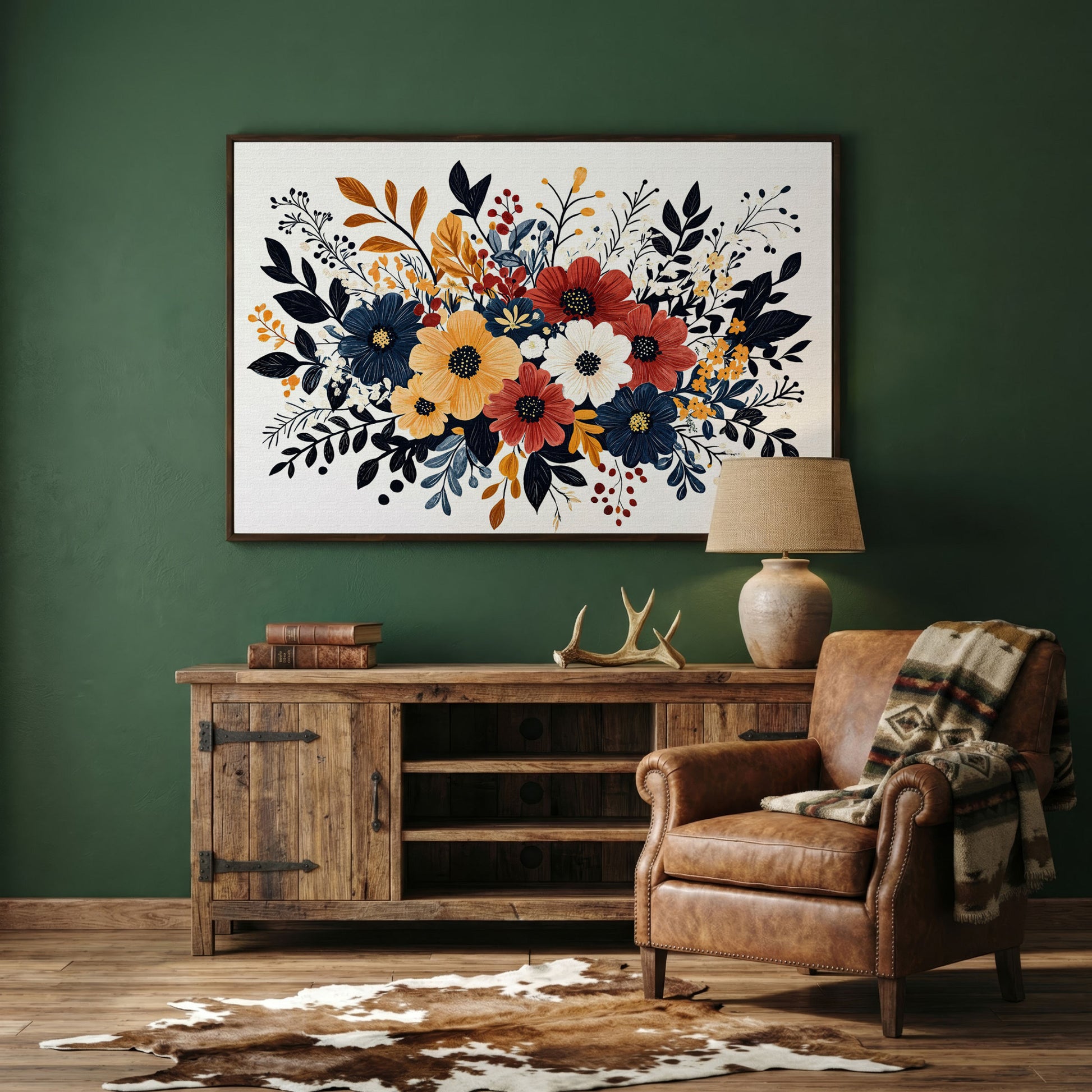 Vibrant Blooms Canvas Print for Bright Decor in dark walnut floating frame