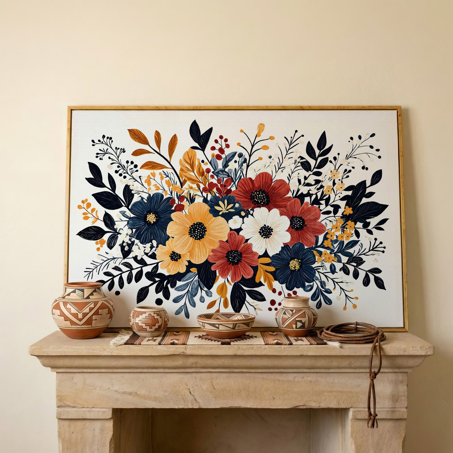 Vibrant Blooms Canvas Print for Bright Decor in white oak floating frame