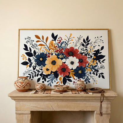 Vibrant Blooms Canvas Print for Bright Decor in white oak floating frame