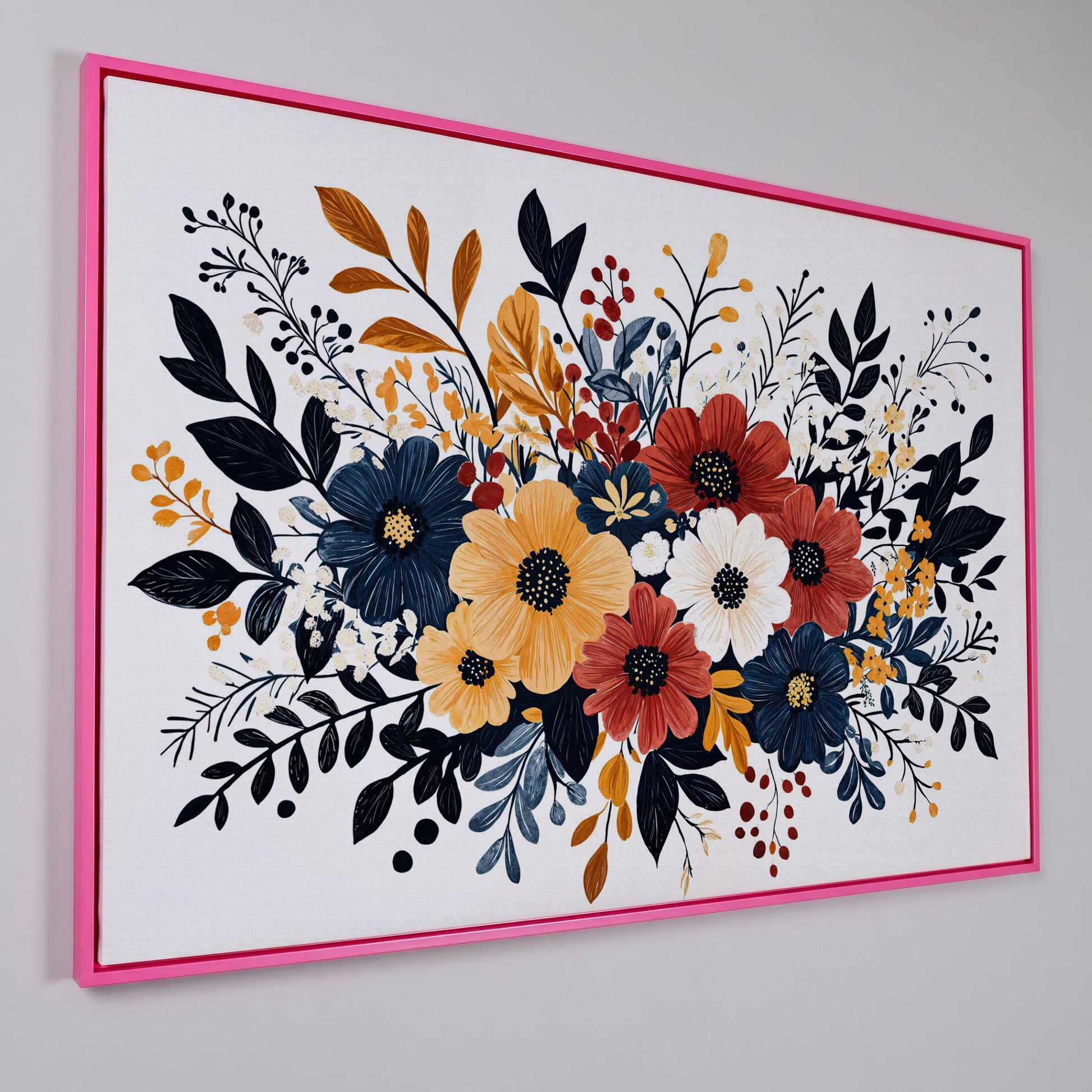 Vibrant Blooms Canvas Print for Bright Decor in pink floating frame