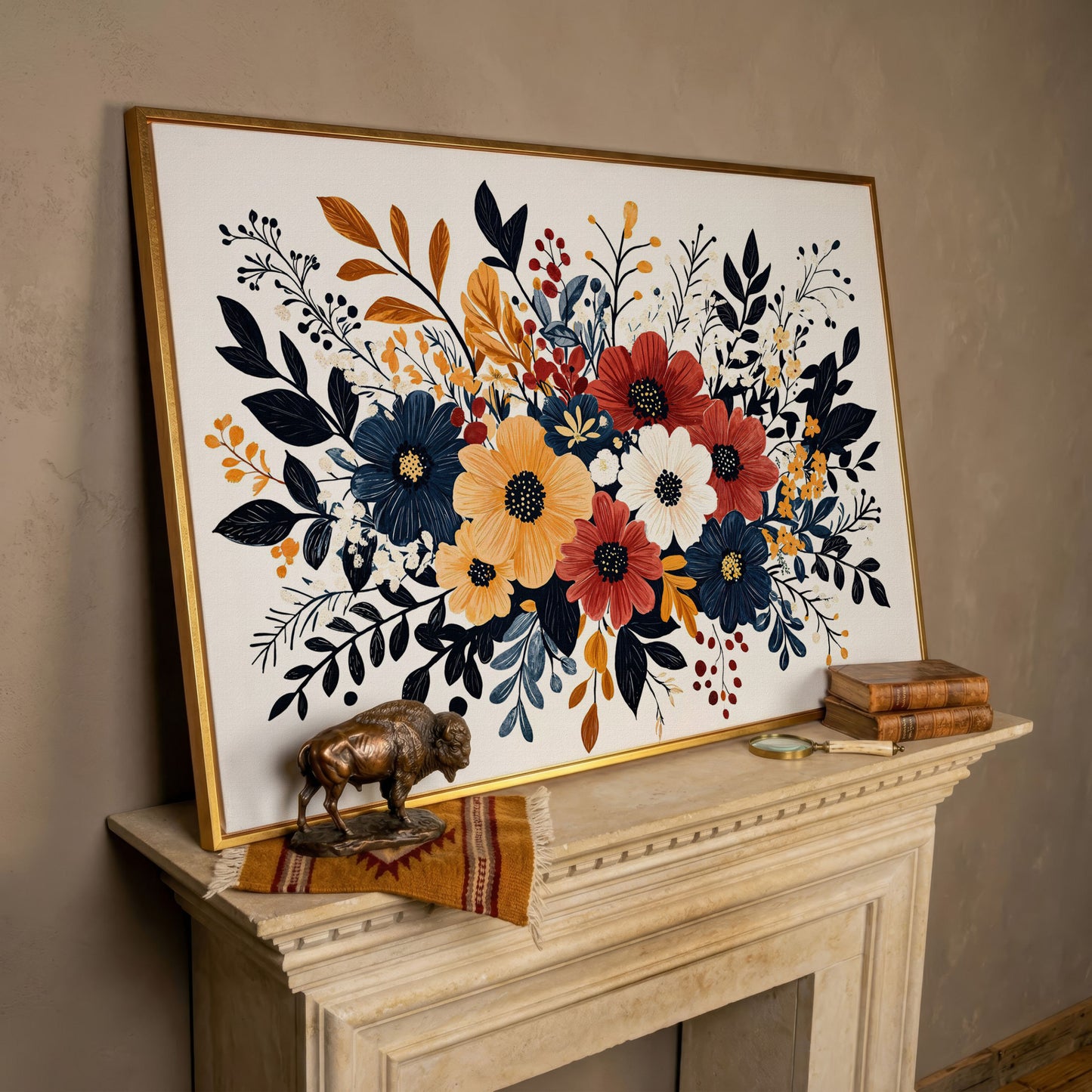 Vibrant Blooms Canvas Print for Bright Decor in rose gold floating frame