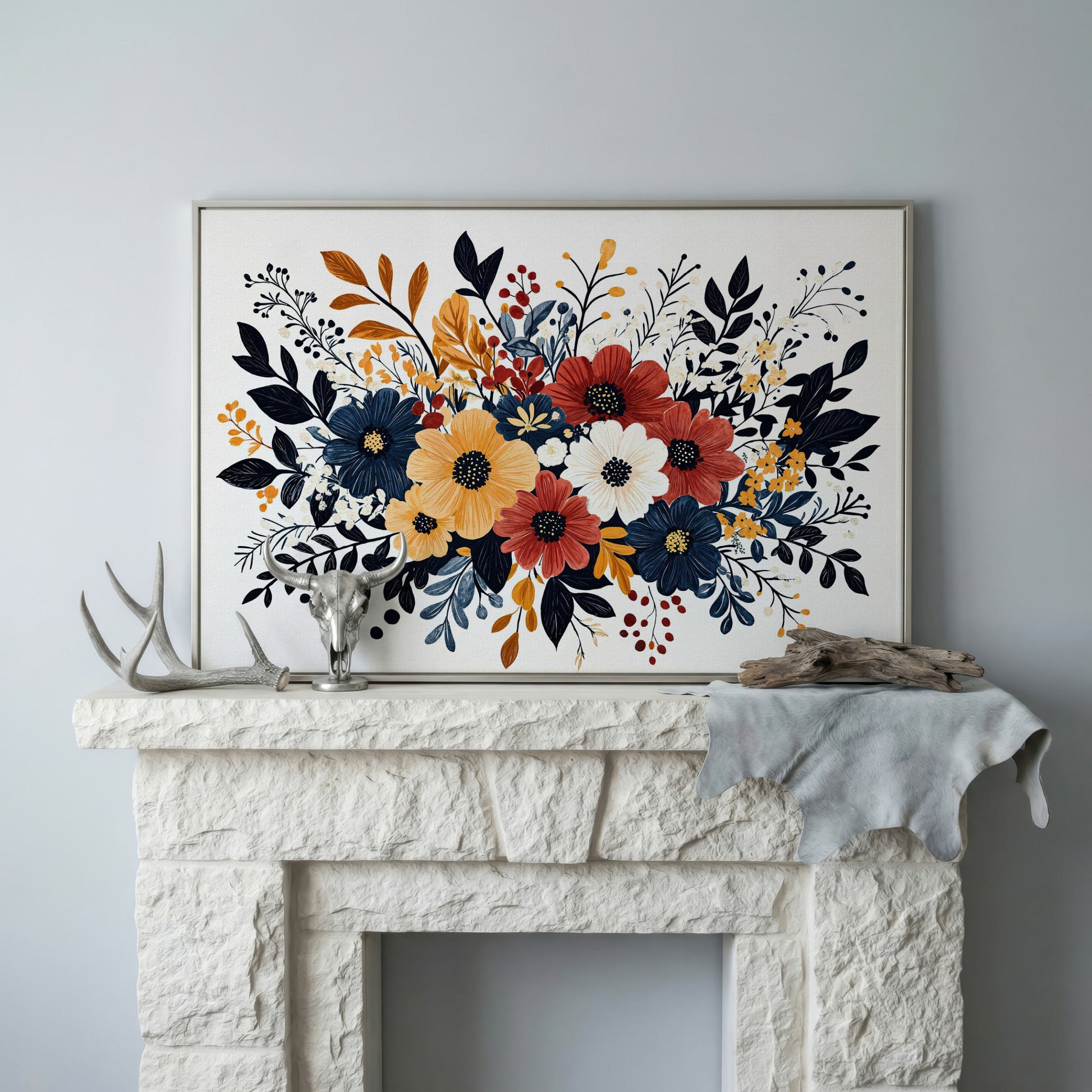 Vibrant Blooms Canvas Print for Bright Decor in silver floating frame