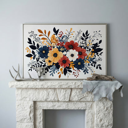 Vibrant Blooms Canvas Print for Bright Decor in silver floating frame