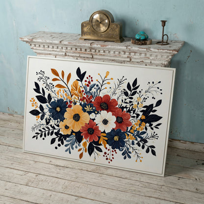 Vibrant Blooms Canvas Print for Bright Decor in white floating frame