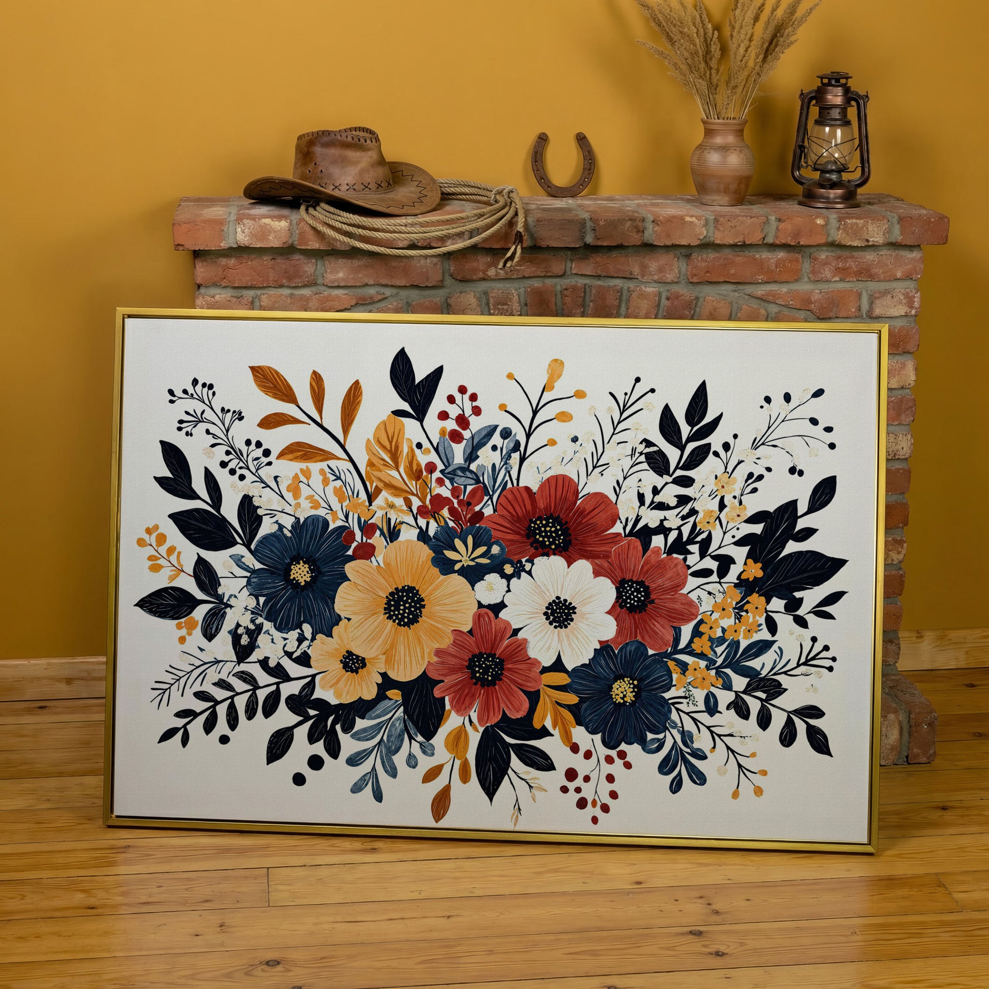 Vibrant Blooms Canvas Print for Bright Decor in yellow gold floating frame