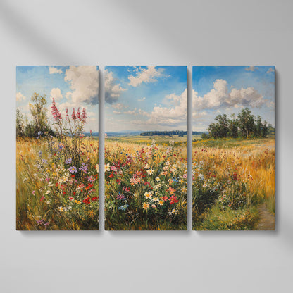 Summer Countryside Blossoms Canvas Print as 3-panel split version