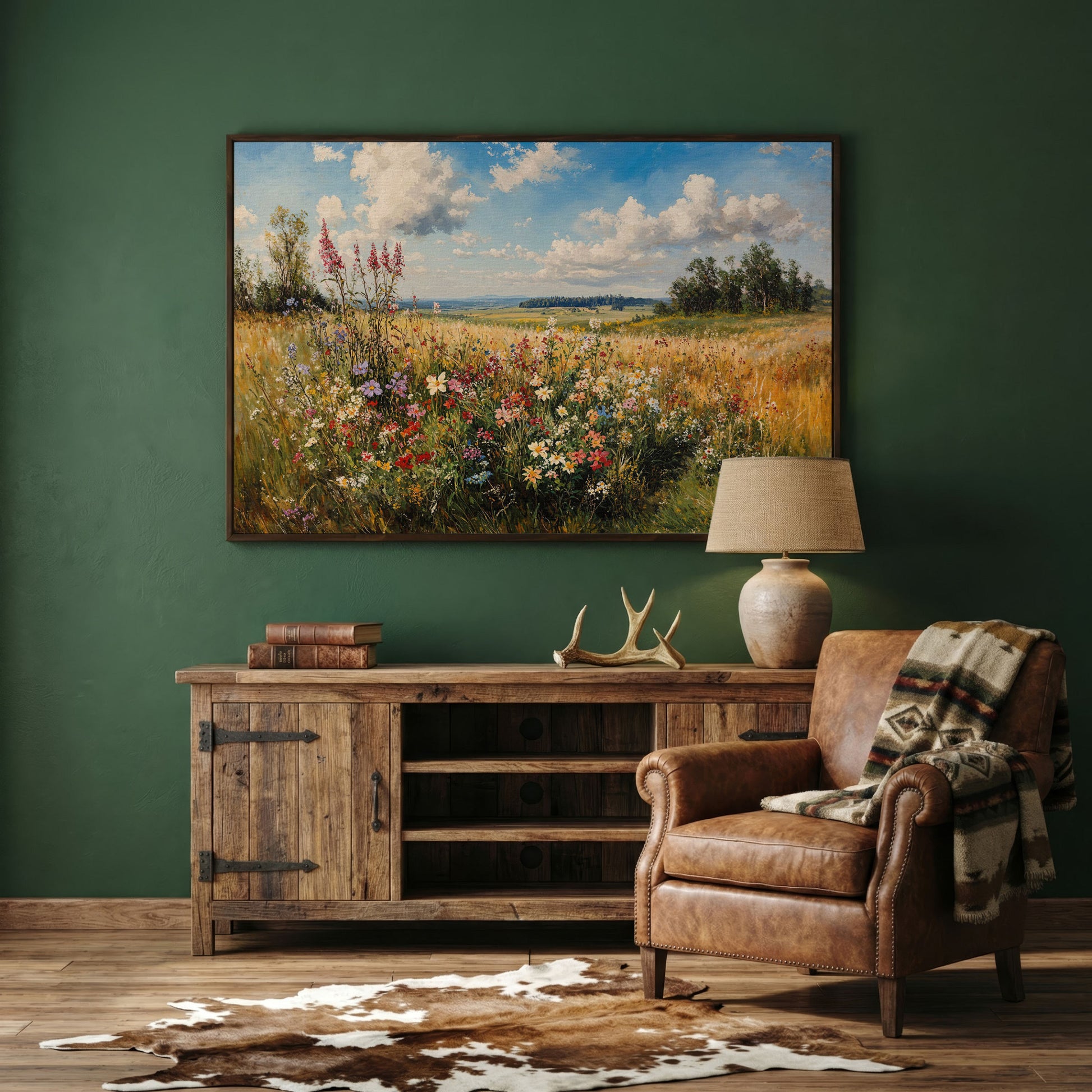 Summer Countryside Blossoms Canvas Print in dark walnut floating frame
