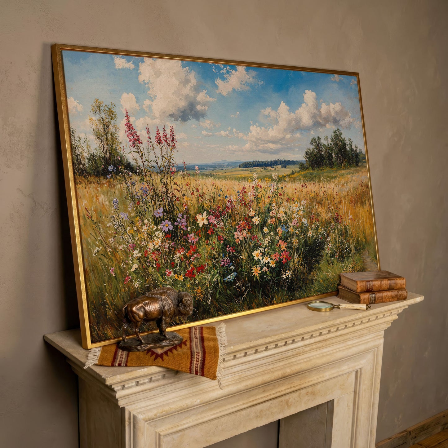 Summer Countryside Blossoms Canvas Print in rose gold floating frame