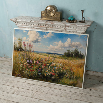 Summer Countryside Blossoms Canvas Print in white floating frame