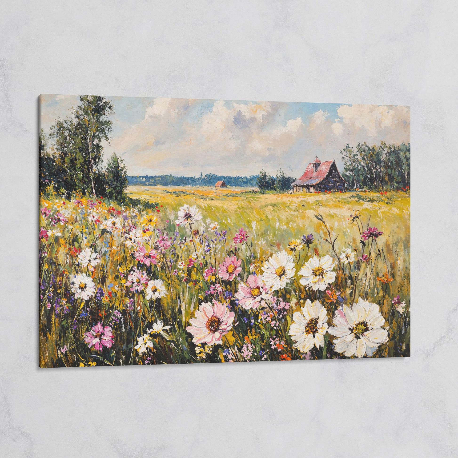 Wildflower Meadow with Barn Canvas on gallery wrap