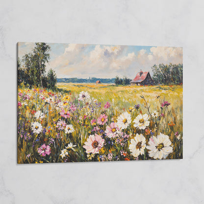 Wildflower Meadow with Barn Canvas on gallery wrap