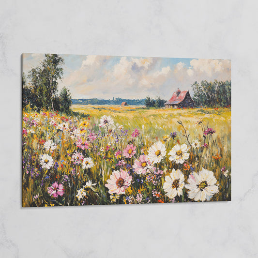 Wildflower Meadow with Barn Canvas on gallery wrap