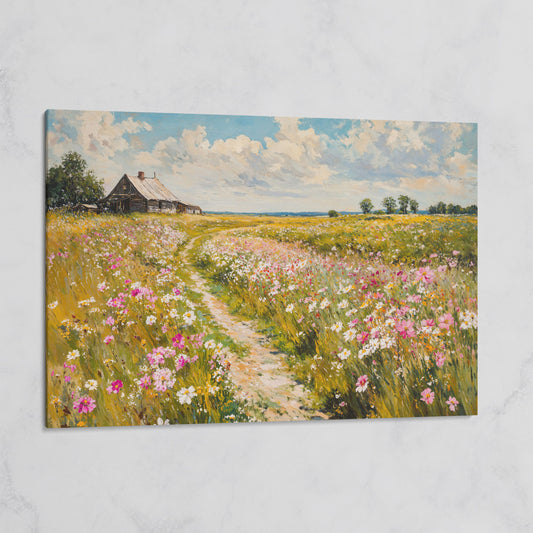 Wildflower Path to Farmhouse Canvas on gallery wrap