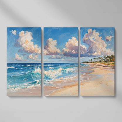 Vibrant Ocean Waves Canvas Print as 3-panel split version