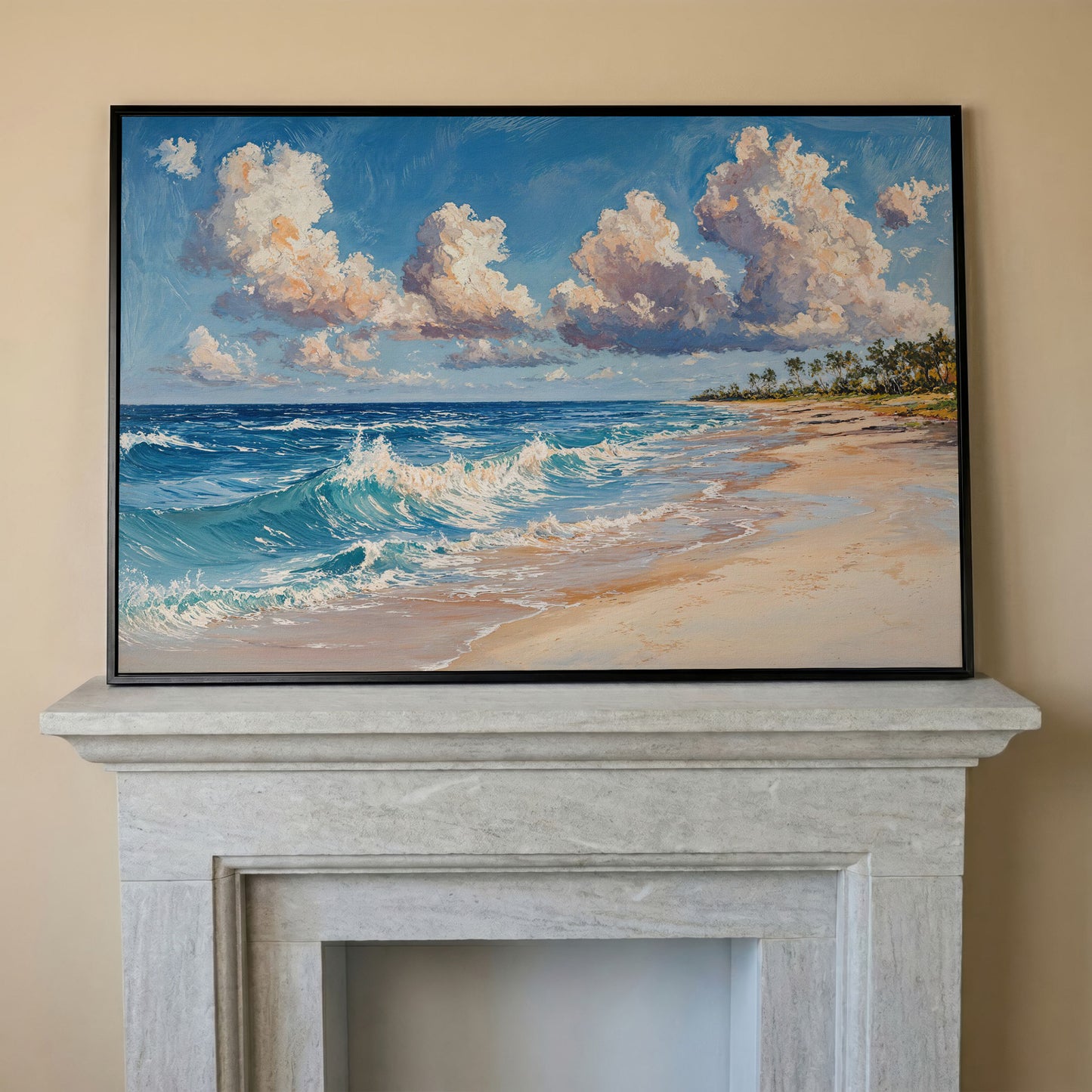 Vibrant Ocean Waves Canvas Print in black floating frame
