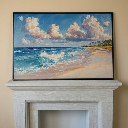 Vibrant Ocean Waves Canvas Print in black floating frame