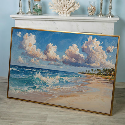 Vibrant Ocean Waves Canvas Print in rose gold floating frame
