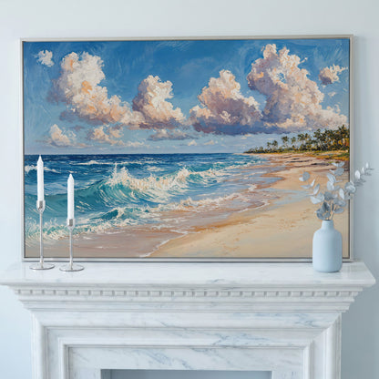 Vibrant Ocean Waves Canvas Print in silver floating frame