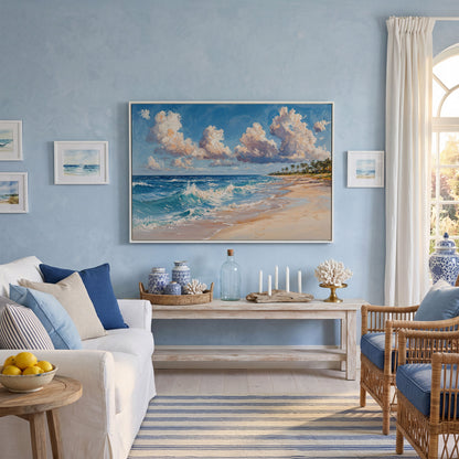 Vibrant Ocean Waves Canvas Print in white floating frame