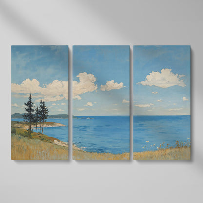 Coastal Shoreline Canvas with Dunes and Open Ocean as 3-panel split version