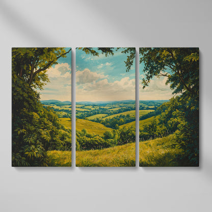 Serene Countryside Landscape Canvas as 3-panel split version