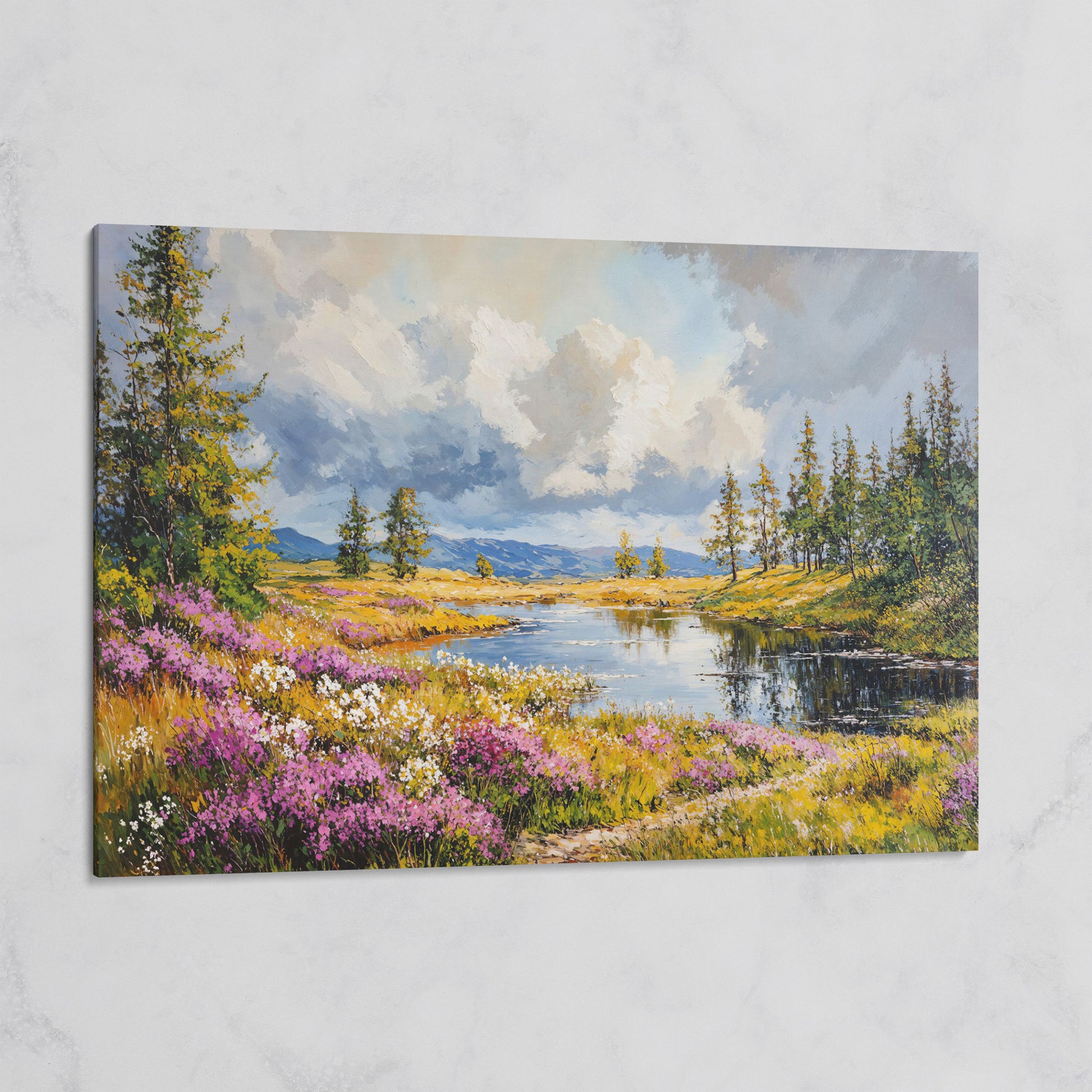 Lavender River Landscape Canvas on gallery wrap