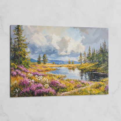 Lavender River Landscape Canvas on gallery wrap