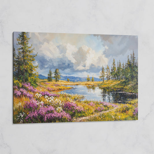 Lavender River Landscape Canvas on gallery wrap