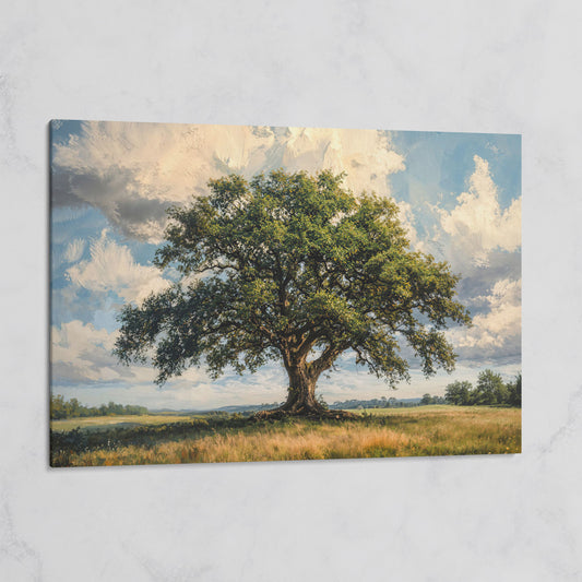Golden Oak Tree Canvas Print with Olive Sky on gallery wrap