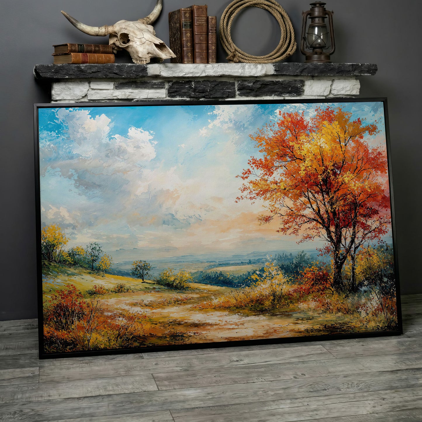 Autumn Hills Canvas Wall Art in black floating frame