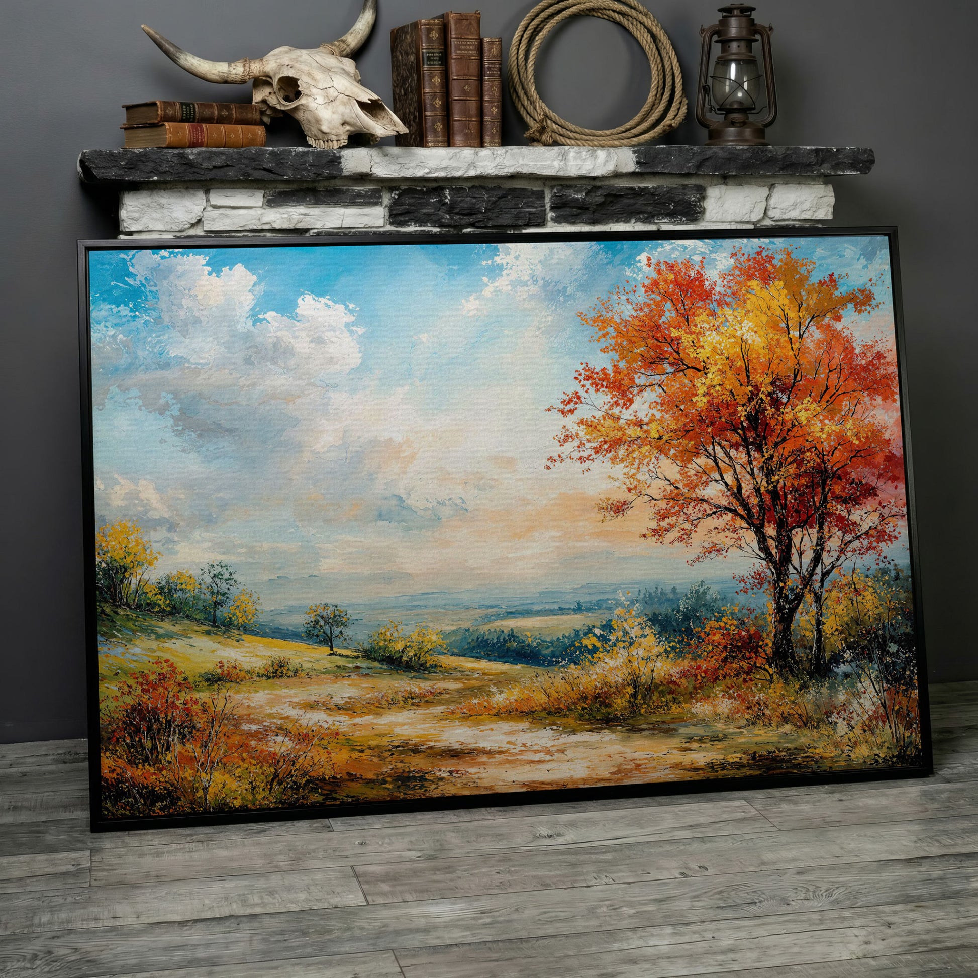 Autumn Hills Canvas Wall Art in black floating frame