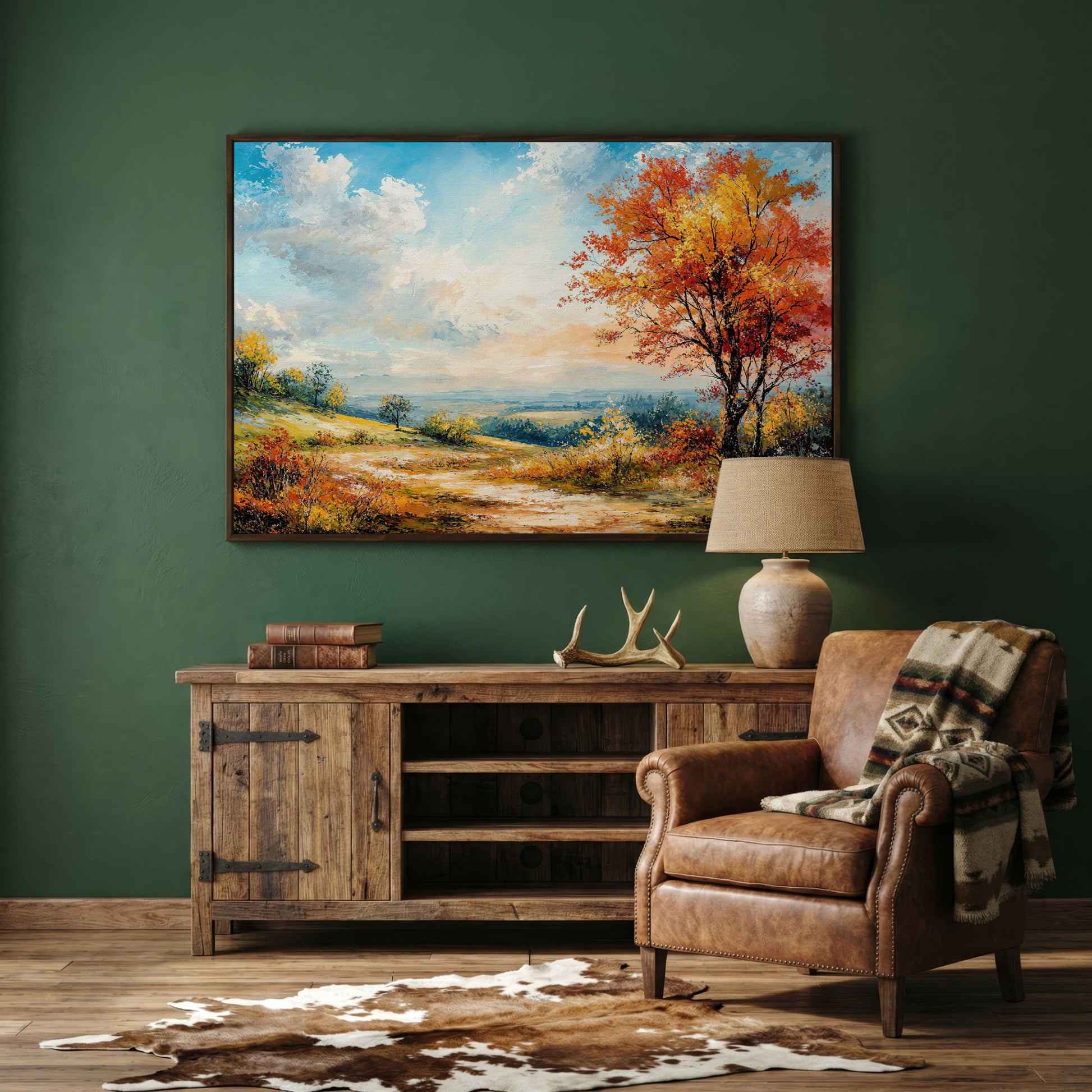 Autumn Hills Canvas Wall Art in dark walnut floating frame