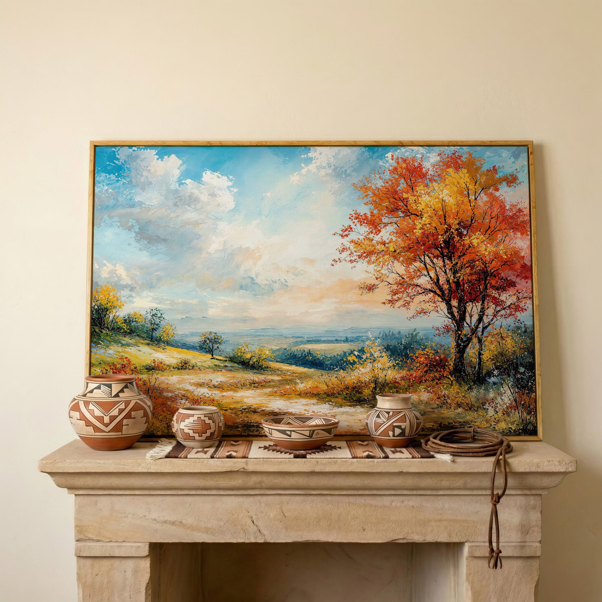 Autumn Hills Canvas Wall Art in white oak floating frame